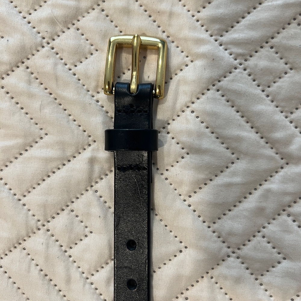 J. Crew Black Leather Belt with Gold Buckle
